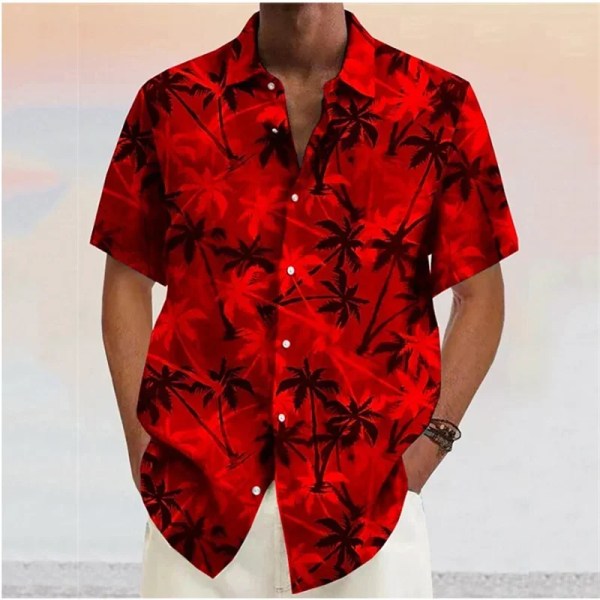 Sommar Hawaiiskjorta för män Blue Coconut Tree Kortärmad T-shirt Casual för män Modeknapp Strandbluskläder 0131-CS-24 M