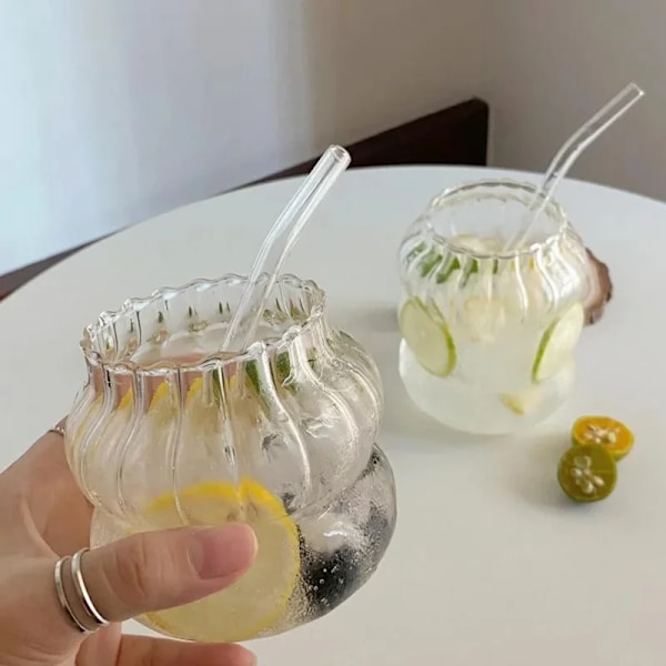 Kreativa Ins Glaskopp Värmebeständig Tumlare Transparent Te Juice Mjölk Kaffe Mugg Hem Vattenglas Cocktail Öl Glas 410ml 401-500ml