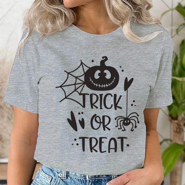 Temppu vai herkku hauska Halloween T-paita naiset Kurpitsa Halloween sarjakuva design Naisten T-paidat Halloween juhlat Classic T Shire T Yellow XS