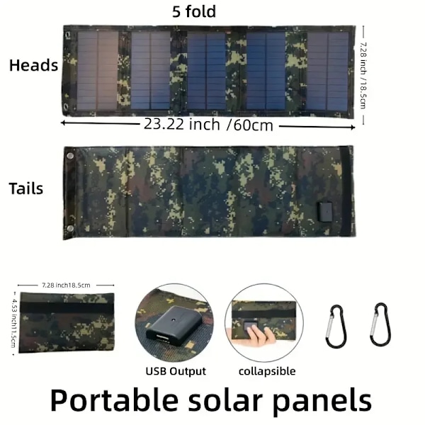 35W Högpresterande Bärbar Solpanel Vattentät Vikbar Utomhus Strömförsörjning USB Dator Mobiltelefon För Utomhus Camping Camouflage