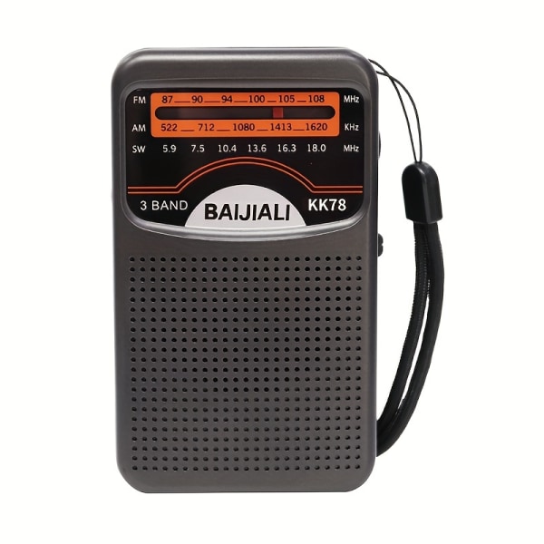 Bärbar radio AM FM, transistorradio med högtalare, hörlursuttag, USB laddning, fickradio för inomhusbruk (inga hörlurar ingår) Gray