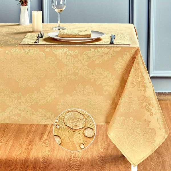 1 st, polyesterduk, rektangel gyllene bordsduk, vattentät, rynkbeständig tvättbar Jacquard polyester avlång rektangulär duk Barcelona Gold 132.08cm*177.8cm