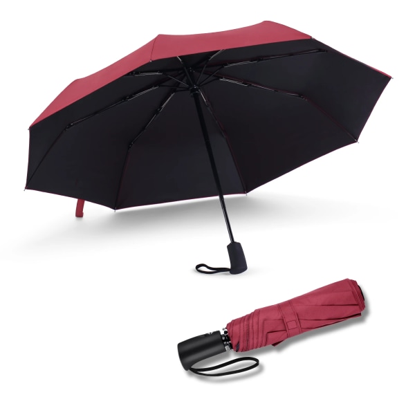 Helautomatiskt paraply för kvinnlig man Stark 3 fällbara 8 revben Vindtätt paraply för regn och sol Högkvalitativt paraplyställ red