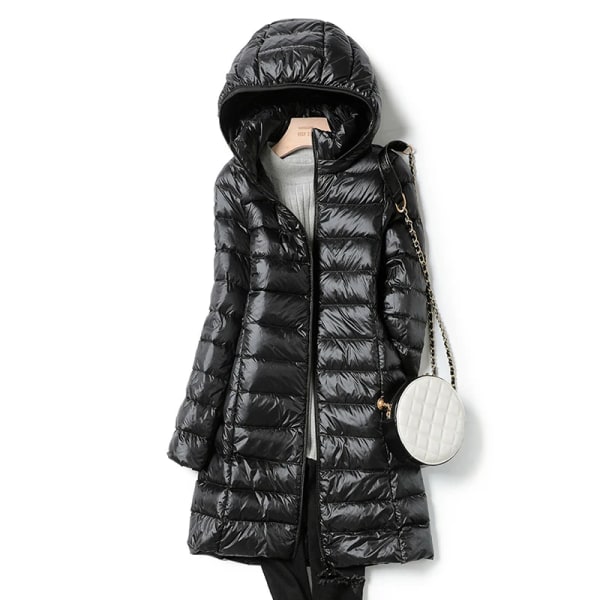 Koreanskt mode Slim Ta bort Hooded Parka Fashionabla Ytterkläder 2023 Vinter Dunjackor Dam Lång Lätt Tunn Päls Pufferjacka black 7XL