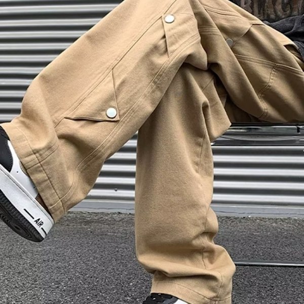 Khaki Casual Byxor Mäns Höst Och Vinter Raka Ben Vida Ben Byxor Trendiga Stiliga High Street American Byxor Vår Och Höst Black XL