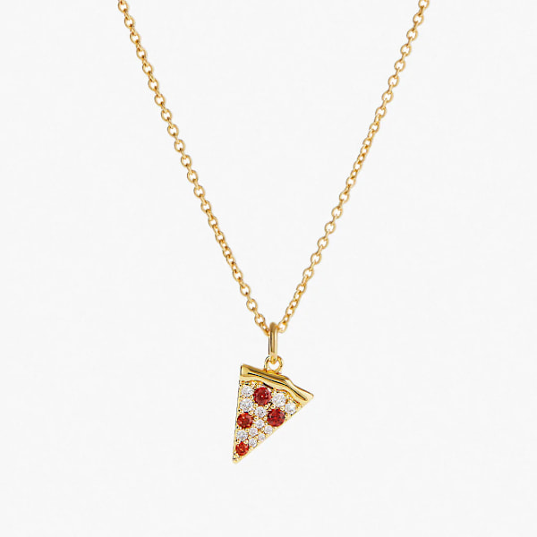 [] European And American Ins Niche Personality Design Pizza Halsband Jacinth Full Diamond Hängande Choker Damer Gold