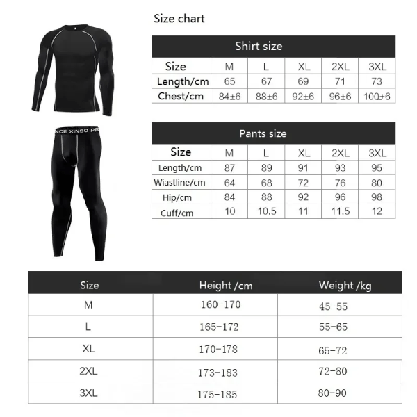 Thermal för män Håll värmen Long Johns Base Layer Sport Fitness leggings Tighta undertröjor B1 XXL(70-80kg)