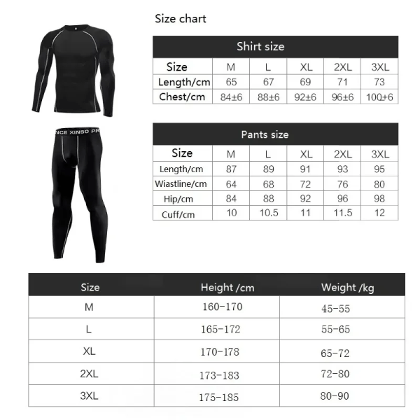 Thermal för män Håll värmen Long Johns Base Layer Sport Fitness leggings Tighta undertröjor B1 XXXL(80-90kg)