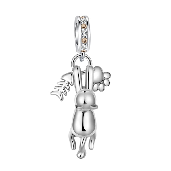 925 Sterling Silver Katt Och Hund Serien Bästa Vän Hängande Fit Original Pandora Armband Charms Pärla Halsband Diy Fe Fe Fe Fe Fe Fet Smycker SCR6051