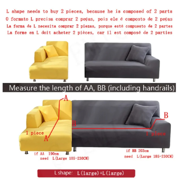 Enfärgade elastiska sofföverdrag för vardagsrum Spandex sektionshörnsoffa Underklädnader Cover 1/2/3/4 sits Beige 3-seat 195-230cm