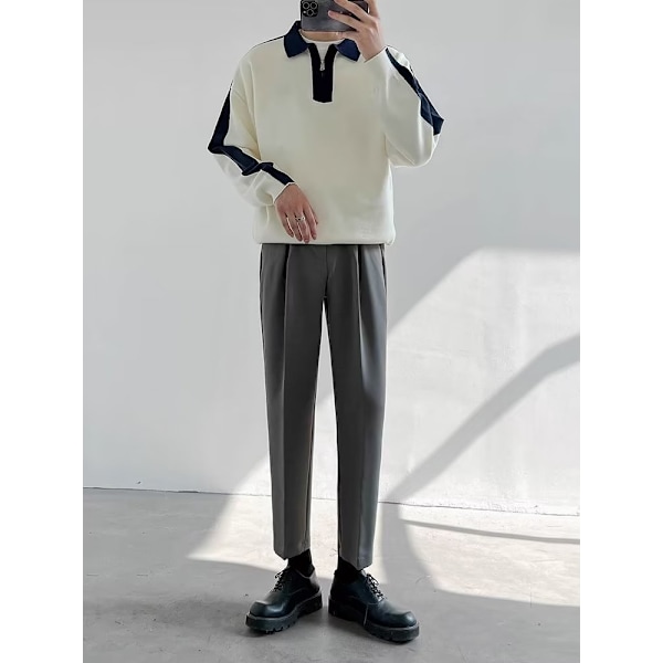 Efterår og vinter Ydre Beklædning Top Koreansk Stil Løs Lapels Pullover Herremode Mærke Farve Matchende Trøje Jakke Herretøj Mode Black XXXL