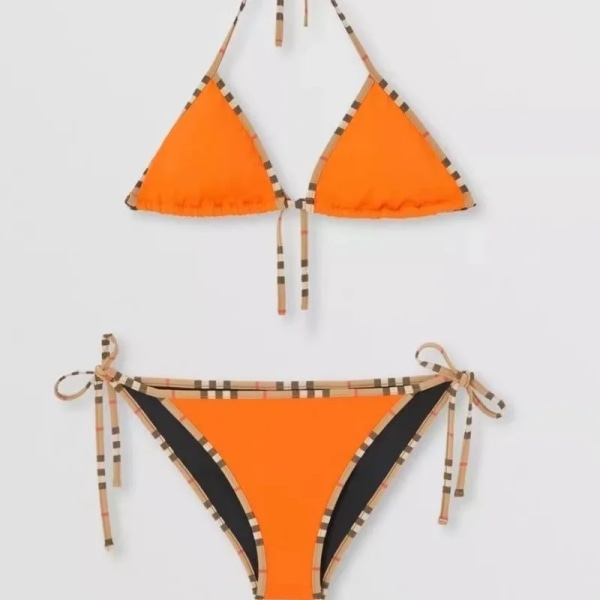 2024 Sexig enfärgad bikini för kvinnor justerbar baddräkt med snörning sommar Brazilian Beach Baddräkt Triangel Halterneck Bikini Set 2Photo color S