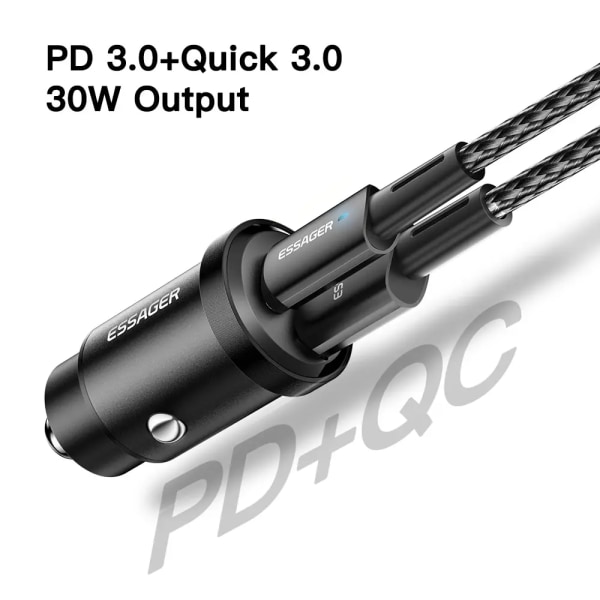 30W 5A QC PD 3.0 SCP USB Billaddare Quick Charge4.0 USB Typ C Bil Snabbladdning för iPhone 12 13 Huawei Samsung Xiaomi