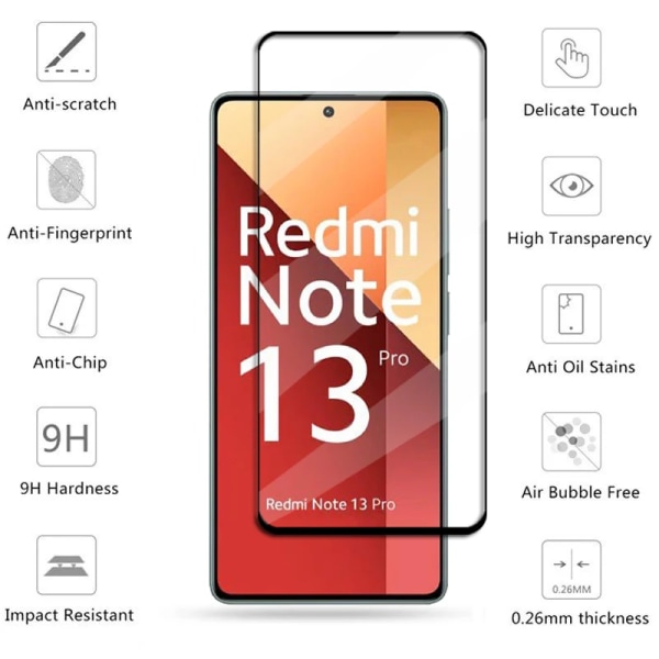 6-i-1 glas för Redmi Note 13 Pro Global Cover härdat glas Redmi Note 13 Pro Skärmskydd Linsfilm Redmi Note 13 Pro 1 Glass and 1 Lens Note 13Pro 4G