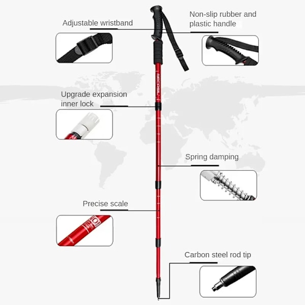 Alumiiniseos Teleskooppivarret Vaellussauvat Retkeilykävelykeppi Ultralight Absorber Kävelykeppi Alpenstock Black