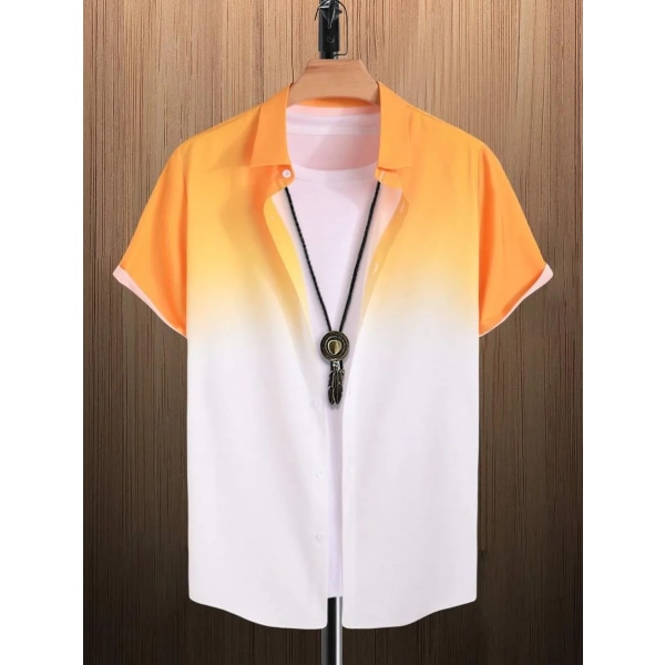 2023 Gränsöverskridande hawaiiansk kortärmad skjorta för män Gradient Color Fick Enkelknäppt Beach Casual Shirt Yellow L