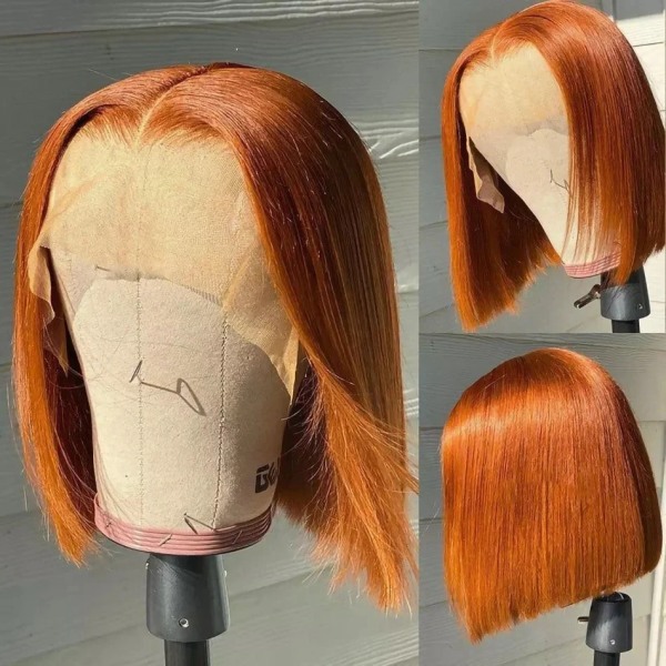 350 Färg Rak Bob Peruk Ginger Orange Kort Rak brasilianskt människohår Spets Frontal Brasiliansk Kort Bob Peruk Remy Hair Peruk 13x4 Closure Wig 8inches