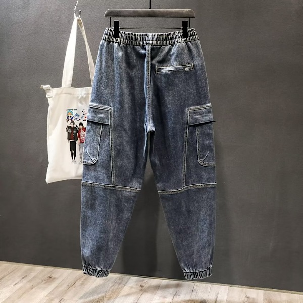 Beskärda Jeans Mäns 2023 New Ins Mode Märke Loose Elastiska Byxor Höst Ankel-Tied Dragsnöre Arbetskläder Ankellängdsbyxor Black XXL