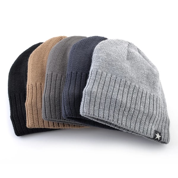 Herrar Skullies Beanies Stickade Ullhattar Män Vinter Stickning Tjock Beanie Hatt Dubbellager Solid Färg Sammet Varm Bonnet Keps Blue