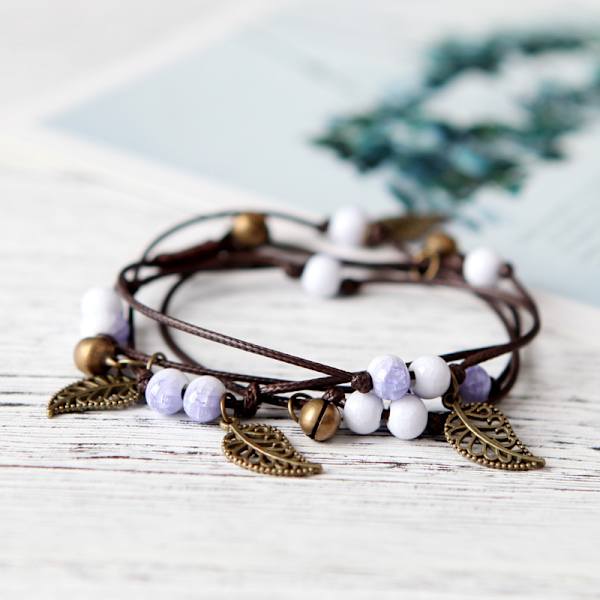 Qingge Jingdezhen Konstnärliga Mori Style Etnisk Style Bell Leaf Retro Vävda Multi-Layer Keramic Armband Kvinna Drunk Imperial Concubine