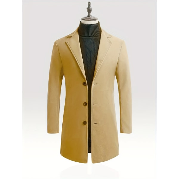 Klassisk design trenchcoat, mäns semi-formella Button Up Lapel Overcoat för höst och vinter verksamhet Khaki L(50)