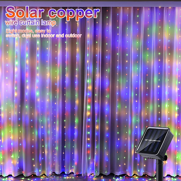 Allilit Utomhus Solar Curtain Ljus 300Led Vattentät Sträng Ljus Trädgården Pavilion Fairy Garland Ljus Jul Inredningar Color 3mX3m 300LED