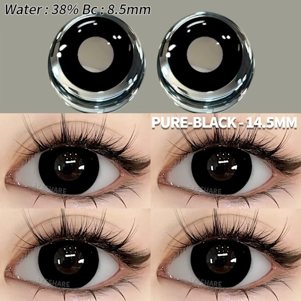 Eyeshare 2St Cosplay Färgade Kontaktlinser Crazy Vita Kontaktlinser Anime Black Eye Lenses Halloween Skönheten Makeup Lins PURE-BLACK