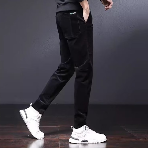 Hösten Och Vinter Casual Byxor Män Trendiga Mäns Kläder Multi-Pocket Corduroy Loose Raka Slim Fit Overalls Män Nytt Black M