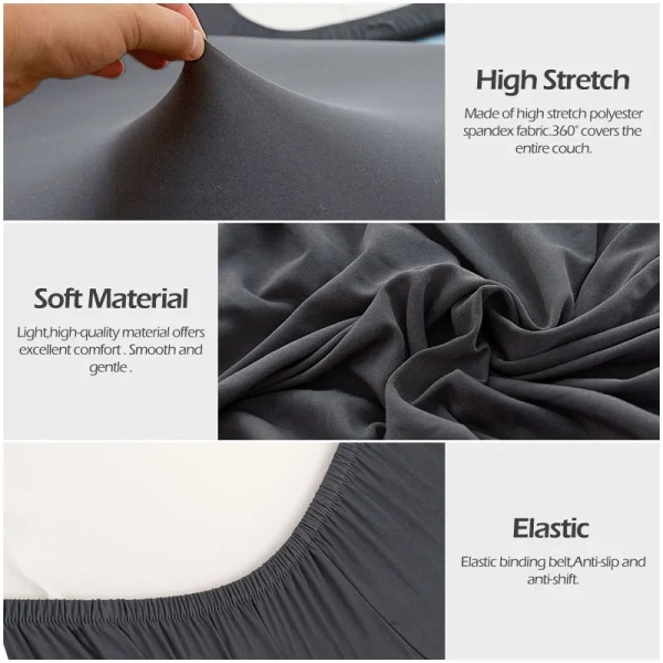 Elastisk solid vinkel cover Elastisk cover COVER -formad räfflade polyesterarmstöd cover Black 4RD  170-190cm