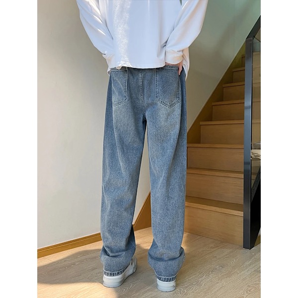 5 Färger Män Höst Jeans Vintage Rak Mode Baggy Denim Byxor Casual Enkla Manliga Breda Byxor Streetwear smoke Gray M (50-57.5kg)