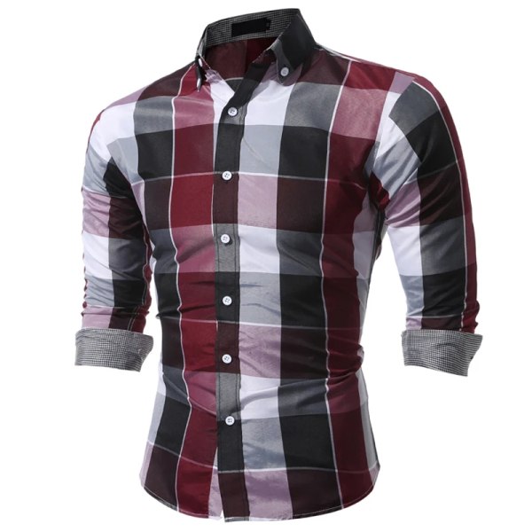 2023 Foreign Trade Långärmad rutig skjorta för män säsongsbetonad casual topp Red L
