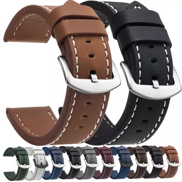Mode watch Sport Vintage läder klockband i rostfritt stål Watch Tillbehör 18 mm 20 mm 22 mm Qucik Brown 1
