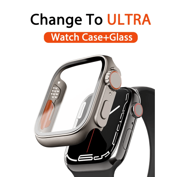 Glas+ Case för Apple Watch 44 mm 45 mm 41 mm 40 mm 42 mm 38 mm Skärmskydd Cover Change Ultra Bumper iWatch Series 8 7 SE 6 5 3 black-orange Series123 38MM