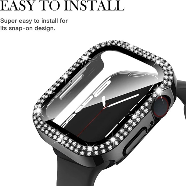 Diamond Cover för Apple Watch 45mm 41mm Case 42mm 38mm PC Bumper Protector för Iwatch Serie 8 7 6 5 4 3 Se 40mm 44mm Tillbehör A-Black 45MM Series 7 8