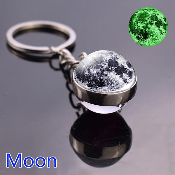 Glow I Den Mörka Solsystemet Planet Keyring Galaxy Nebula Luminous Keychain Moon Earth Sun Dubbel Side Glas Ball Nyckelkedja size 11