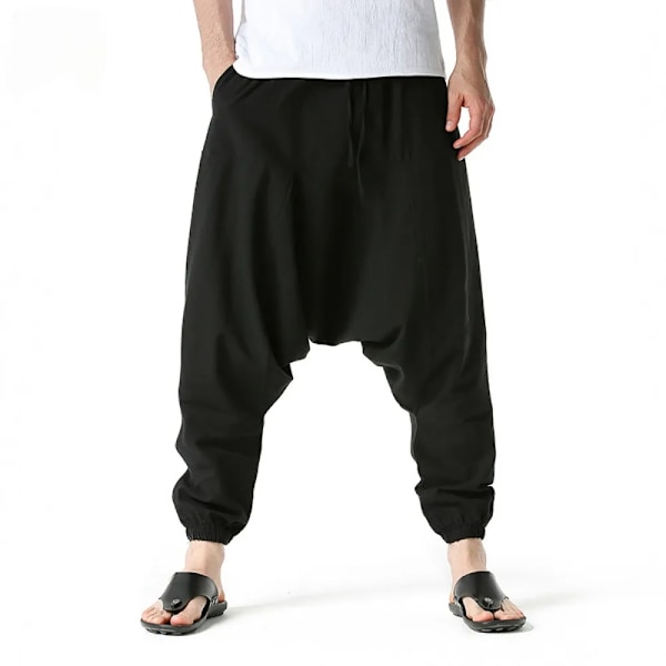 Mænd Bomuld Og Lin Bukser Harem Bukser Baggy Casual Oversize Løs Joggers Brede Ben Bukser Yoga Løs Skrivebukser S Hip Hop khaki US L