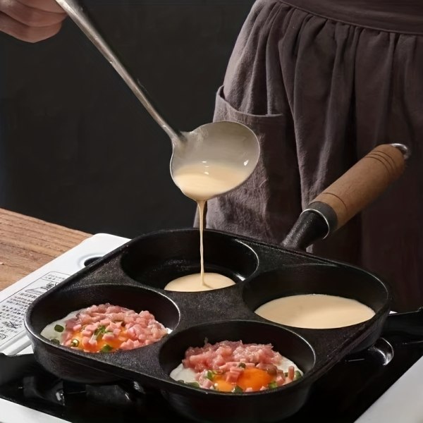 1 st hushålls omelettgryta med non-stick, 4 hål ägg Jiaozi Pot Hamburger Steak Pot