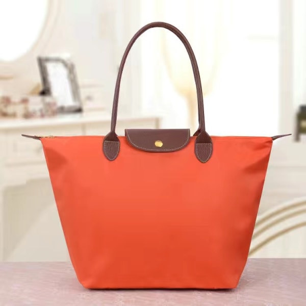 Nya Longchamp Le Pliage-väskor för kvinnor Z X Orange Orange M