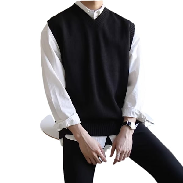 Hong Kong Style Höst Ärmlösa Västväst Västbotten Tröja Mäns Vår Och Höst Ny Mode Varumärke Trend K Tröjar Brown XL