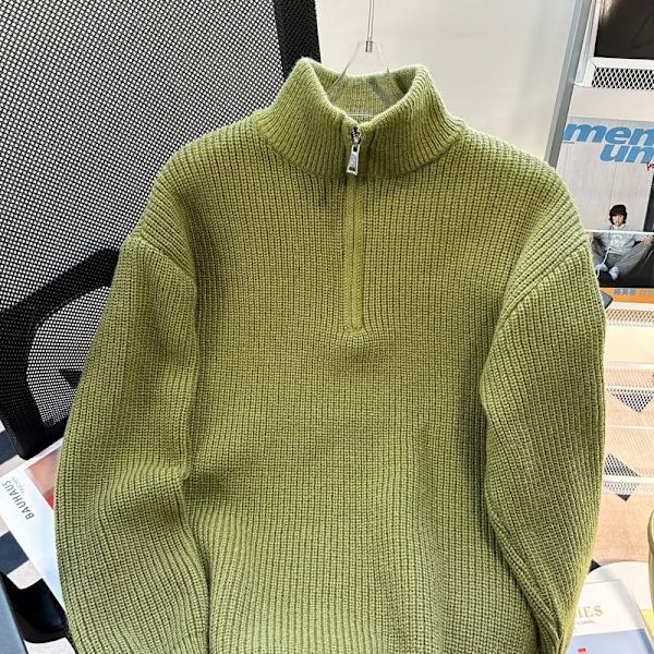 Halv Blixtlås Tröja Mäns Vinter 2023 Nya Aprikos Färg Knitwear Koreansk Stil Idle Style Mångsidig Casual Casual Case Plåtta Black XL