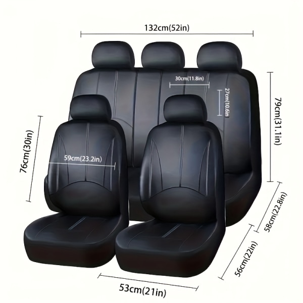 Automotive PU perforerade läder sätesöverdrag Hög kvalitet komplett set General Motors Faux läder sätesöverdrag 5 sätesskydd Lämplig för de flesta bilar Black Five Seats