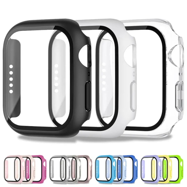 Härdat cover för Apple Watch Case 45mm 41mm 44mm 40mm 42mm Skärmskydd för iWatch Tillbehör serie 9 4 5 6 SE 7 8 Black Series 9 8 7 45mm