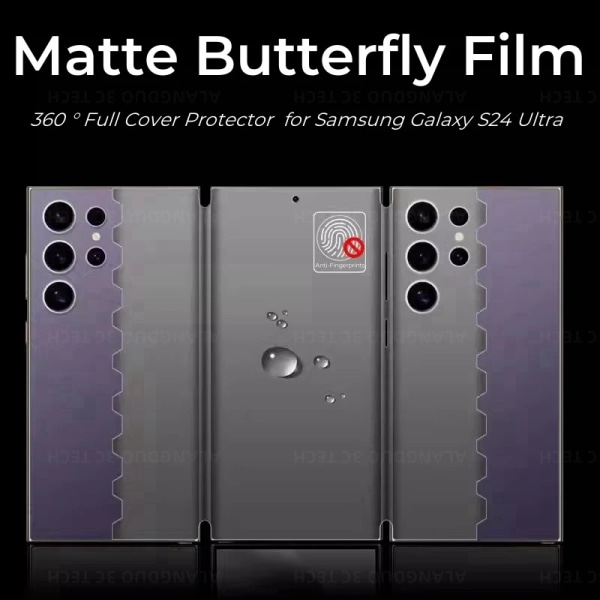 360° heltäckande cover för Samsung Galaxy S24 Ultra s24+ S23 S22 ultra Plus Matt Butterfly Hydrogel Film HD Film For S23 Plus