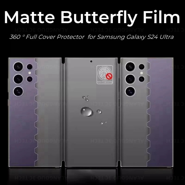 360° heltäckande cover för Samsung Galaxy S24 Ultra s24+ S23 S22 ultra Plus Matt Butterfly Hydrogel Film HD Film For S23 Ultra