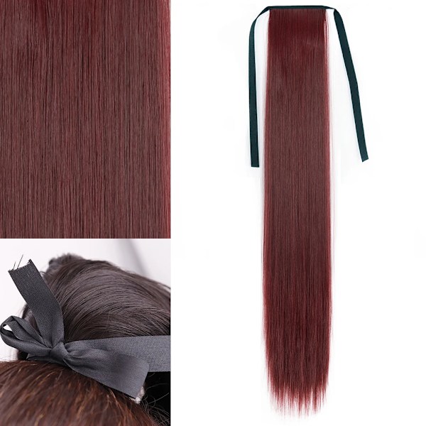 Merisihair Syntetiska Lång Rakt Wrap Runt Clip I Ponytail Hår Förlängning Värme Reistan Pony Svans Falska Hår D13-118 34inch 85cm