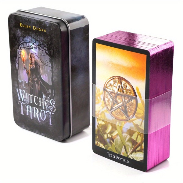 Witches Tarot Deck, Tin Box, Gilded Edge, Astrology Divination Fate Card, Engelsk version Brädspel med mening på korten