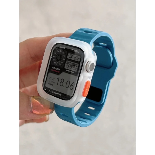 Candy Case+ Rem För Apple Watch Series 9 45mm Band 8 7 41mm SE 6 5 4 44mm 40mm Gummi Correa Rem iwatch Ultra 2 49mm clear Blue 45mm Series 9 8 7