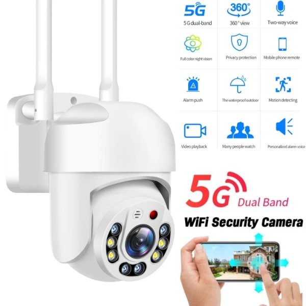 1080P 5G WIFI Övervakningskameror Utomhuskamera 360 Fullfärg Night Vision Motion Detect Auto Tracking Baby Monitor Ip-kamera UK Plug 1080P Add 64G Card