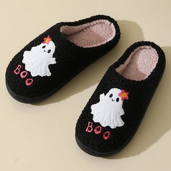 Halloween Style Hem Fluffy Toffpers Kvinnor Vinter Mjuk Sol Plysch House Toffpers Woman Flat Heel Casual Varm Bomull Skor 200 242 black 44-45