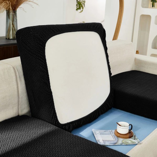 Jacquard Soffa Sits Cover Möbelskydd Sofföverdrag till vardagsrum Tvättbara stretchsoffor Överdrag cover Black 4R(190-230cm)